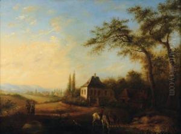 Cavalier Faisant Boire Soncheval. Oil Painting by Jan Peeter Verdussen