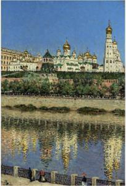 View Of The Kremlin From The Right Bank Of The Moscow River Oil Painting by Vasili Vasilyevich Vereshchagin