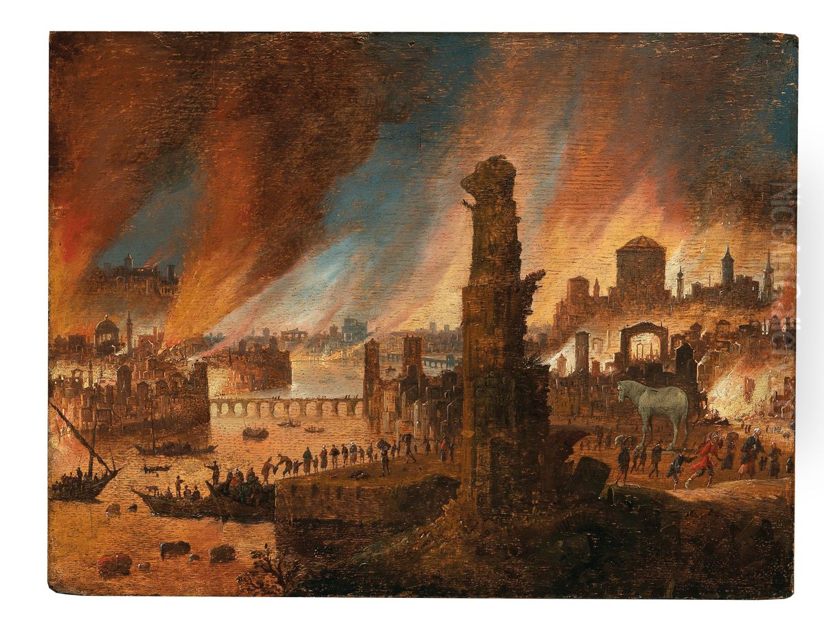 The Burning Of Troy Oil Painting by Dirck Verhaert