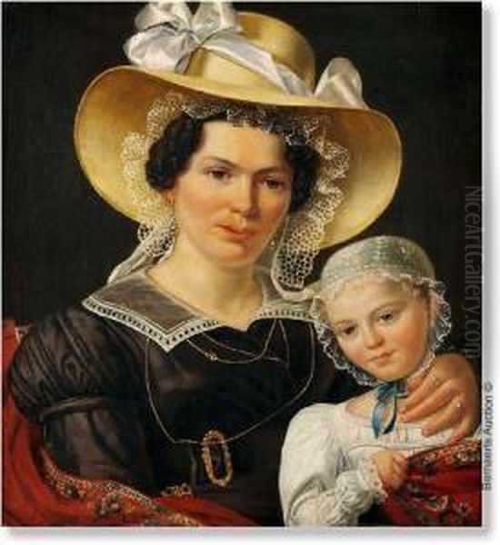 Portrait Of A Lady With Child 
(madam Van Den Noordt) (1826). Canvas. Signed Francois Verheyden. Oil Painting by Francois Verheyden