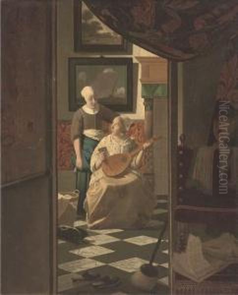 An Elegant Lady Seated In An Interior Receiving A Letter Oil Painting by Jan Vermeer Van Delft