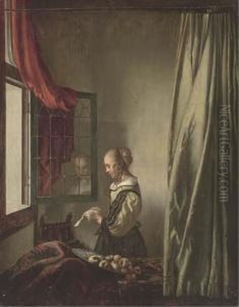 Girl Reading A Letter At An Open Window Oil Painting by Jan Vermeer Van Delft
