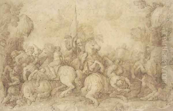 A cavalry battle Oil Painting by Ferrau Fenzoni