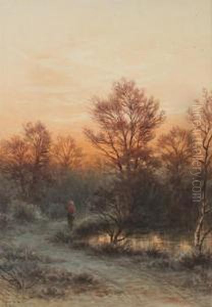 Landscape With Traveller On A Country Road Oil Painting by Frederick Arthur Verner