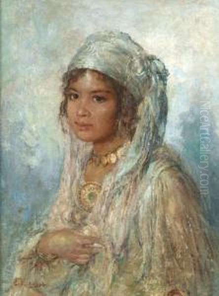 Jeune Beaute Aufoulard Vert Oil Painting by Edouard Verschaffelt