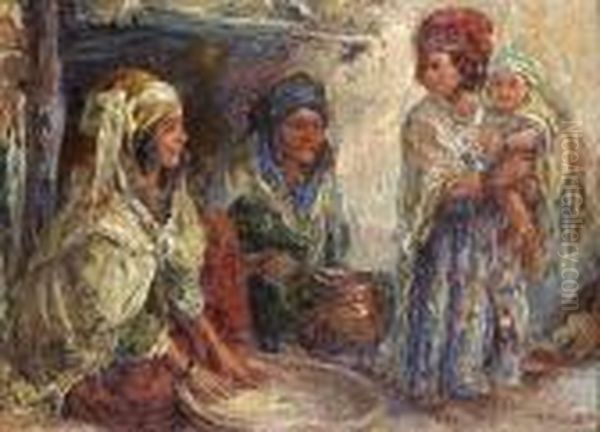 La Preparation Du Couscous En Famille Oil Painting by Edouard Verschaffelt