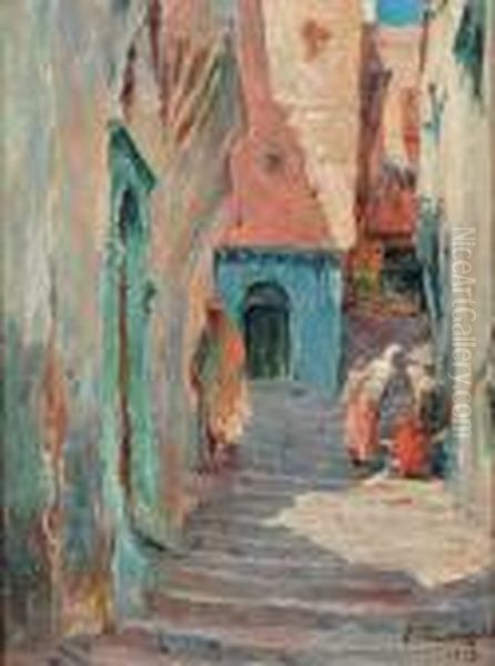 Rue Animee Dans Casbah D' Alger Oil Painting by Edouard Verschaffelt