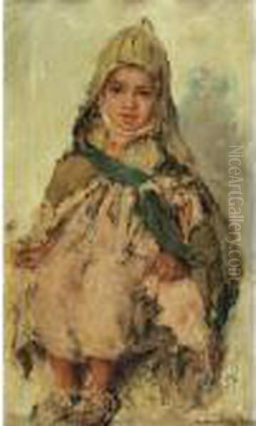 Enfant Au Foulard Bleu Oil Painting by Edouard Verschaffelt