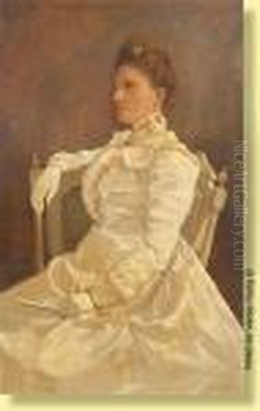 Portrait D'elegante En Tenue Printaniere Oil Painting by Edouard Verschaffelt