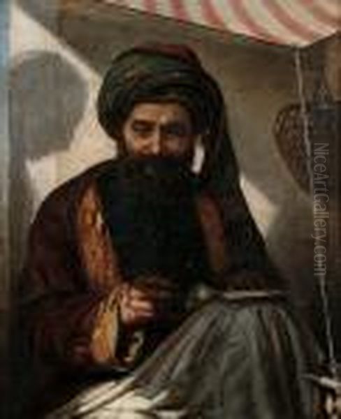 A Turkish Scribe Oil Painting by Edouard Verschaffelt