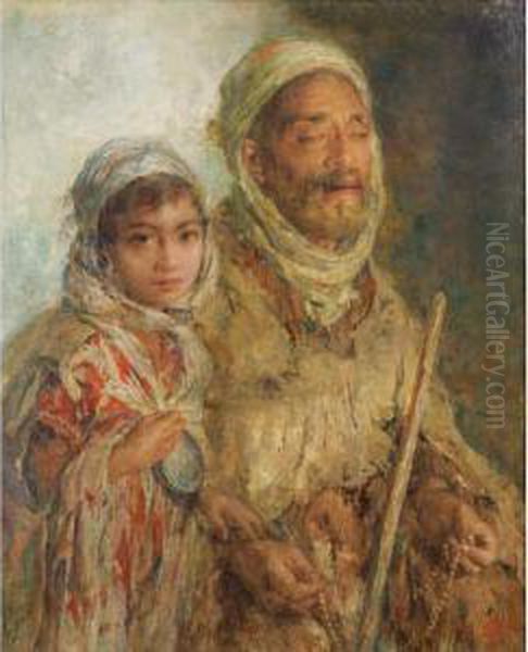 Mendiant Et Petit Fille Oil Painting by Edouard Verschaffelt