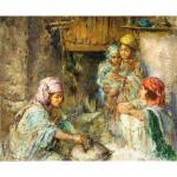 Scene Familiale Oil Painting by Edouard Verschaffelt