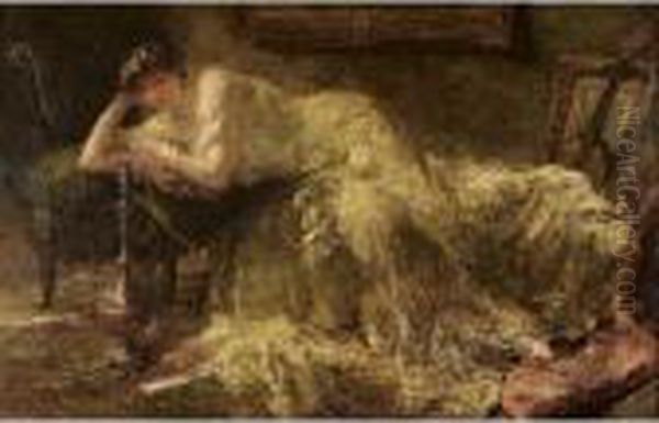 La Belle Odalisque Au Narghile Oil Painting by Edouard Verschaffelt