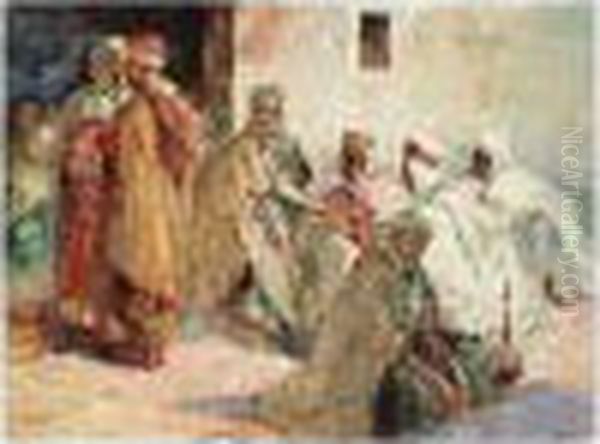 Seated Arabs Oil Painting by Edouard Verschaffelt