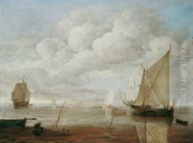 Segelschiffe In Kustennahem Gewasser Oil Painting by Lieve Verschuier