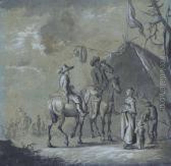 Bauernfamilie Mit Reitern In Landschaft Oil Painting by Hendrick Verschuring