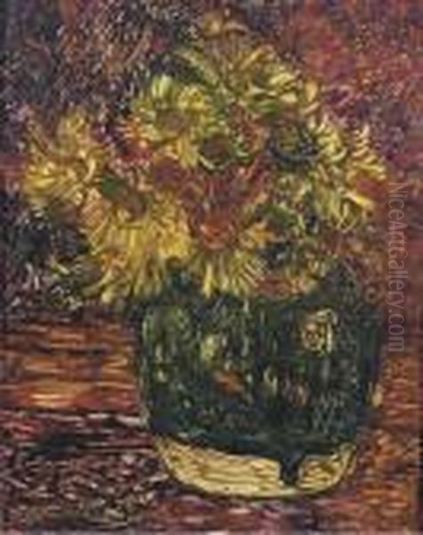 Gemberpot Met Doronicums: Flowers In A Ginger Jar Oil Painting by Floris Verster
