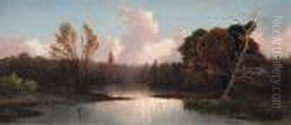 Paesaggio Con Fiume Oil Painting by Achille Vertunni