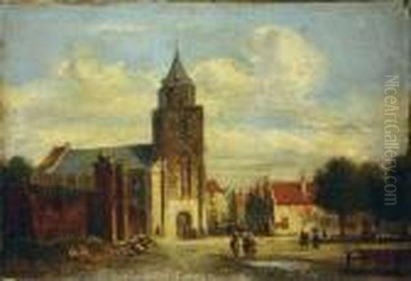 Niederlandische Dorfansicht. Oil Painting by Salomon Leonardus Verveer