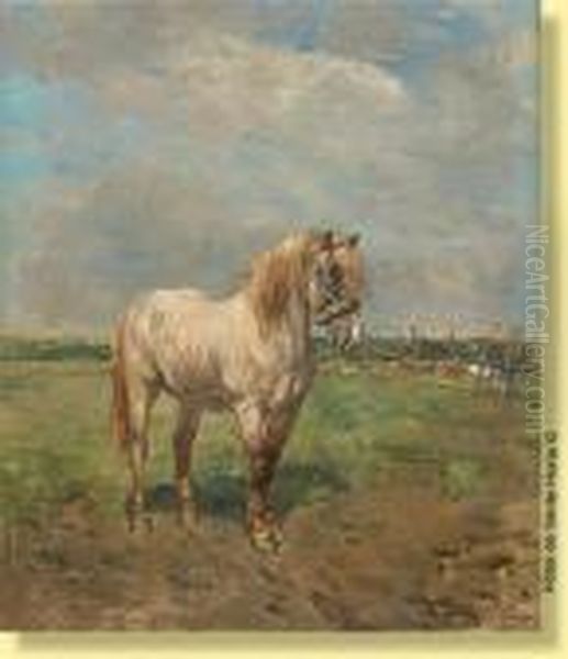 Cheval Dans Une Prairie Oil Painting by Alfred Jacques Verwee