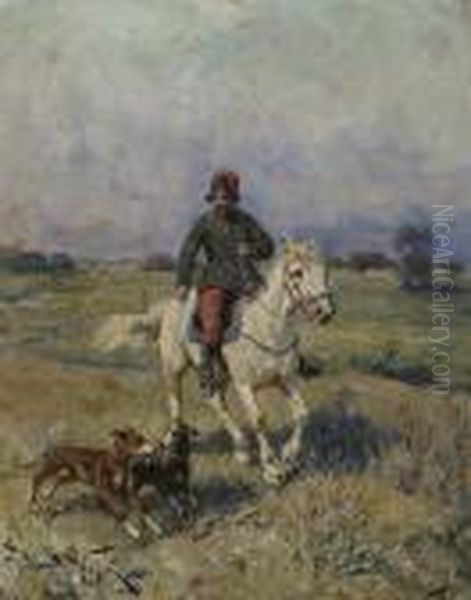 Rider With Two Dogs. Oil Painting by Jaroslav Friedrich Julius Vesin