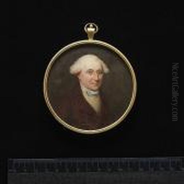 A Gentleman, Wearing Brown Coat,
 Pale Yellow Waistcoat, Tied White Stock And Powdered Wig. Oil Painting by Antoine Vestier