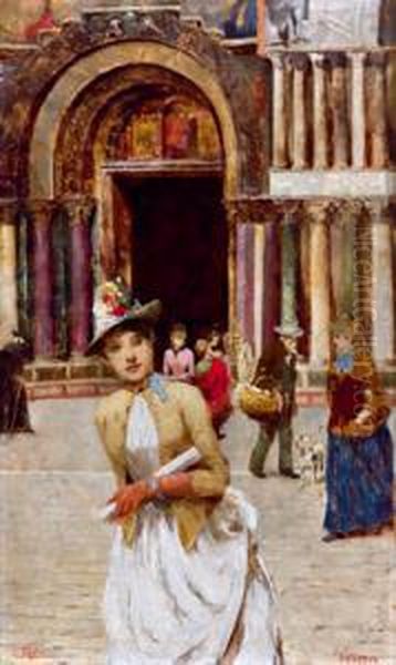 Reges Treiben Vor San Marco Oil Painting by Cesare Vianello