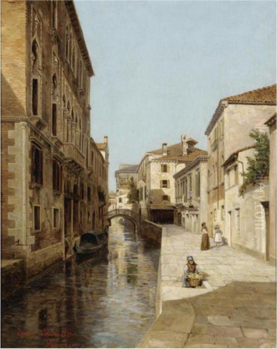 Venetian Canal Oil Painting by Cesare Vianello