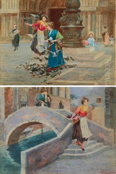 Scenetta Galante A Venezia Oil Painting by Cesare Vianello
