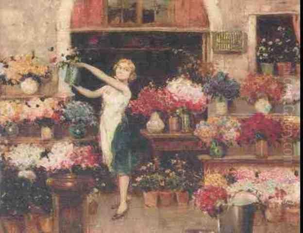 Flower Seller Oil Painting by Cesare Vianello