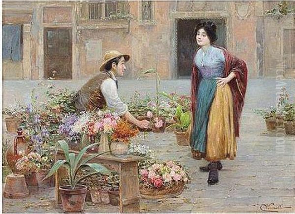 The Flower Seller Oil Painting by Cesare Vianello