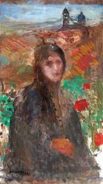 La Pensativa (entre Rosales) Oil Painting by Miguel Carlos Victorica