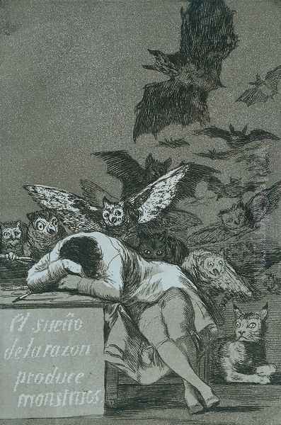 El Sueno de la razon produce monstruos (The sleep of reason brings forth monsters) Oil Painting by Francisco Goya Fuendetodos