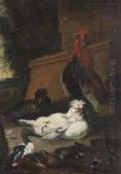 Hahn, Huhner, Enten Und
 Kuken Oil Painting by Jacomo (or Victor, Jacobus) Victors