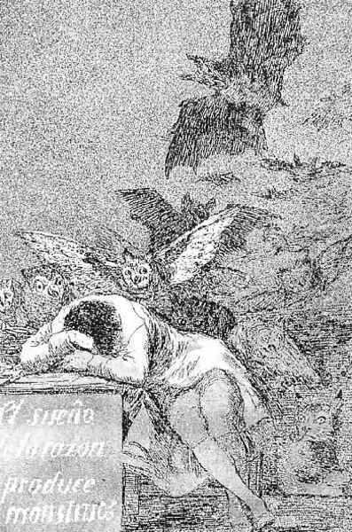 Caprichos Plate 43 The Sleep Of Reason Produces Monsters Oil Painting by Francisco Goya Fuendetodos