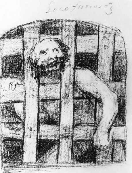 A Lunatic behind Bars Oil Painting by Francisco Goya Fuendetodos