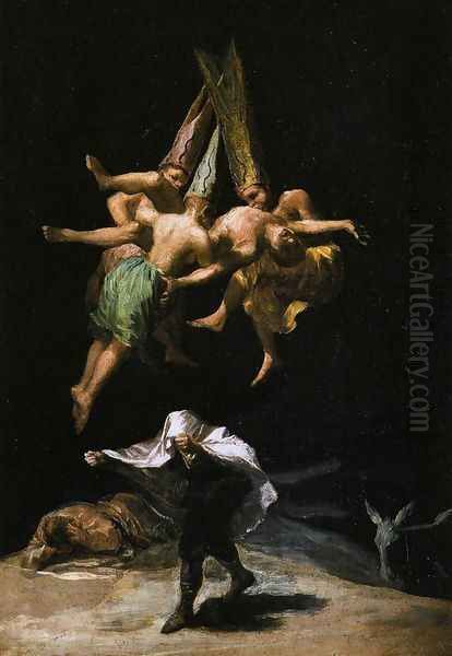 Witches In The Air Oil Painting by Francisco Goya Fuendetodos