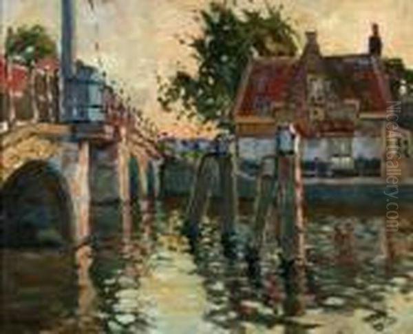 Overschie: Brug Over De Delftse Haven Met Het Tolhuis Uit 1657 Oil Painting by Bernard, Ben Viegers