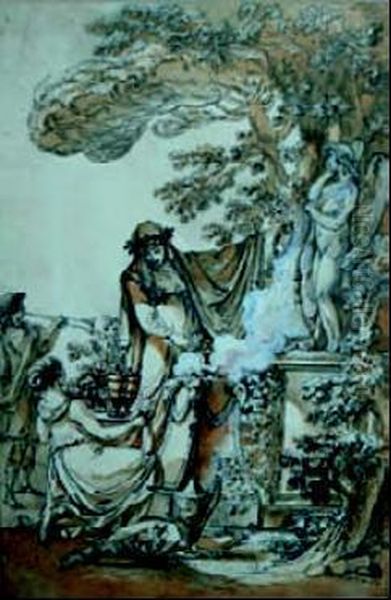 L'offrande 
Encre Et Sepia Oil Painting by Joseph-Marie Vien