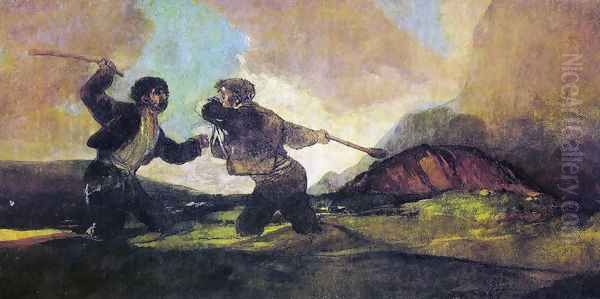 Duel with Cudgels Oil Painting by Francisco Goya Fuendetodos