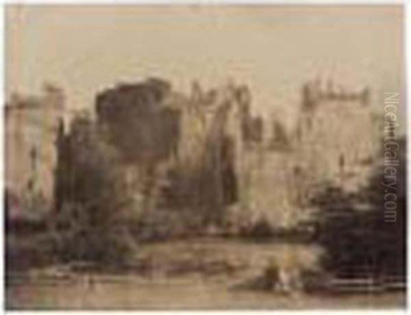 Study Of Bodiam Castle, East 
Sussex, And A Study Of An Unidentified Church, Probably 1852 Oil Painting by Joseph Vigier