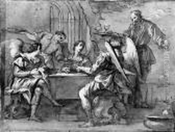 Abraham Serving The Three Angels Oil Painting by Jacopo Vignali