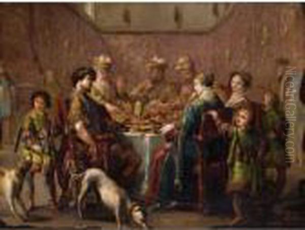 Scene De Banquet Oil Painting by Claude Vignon