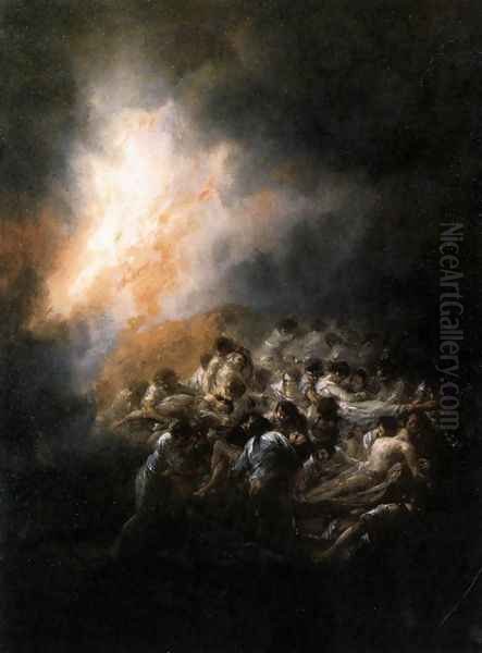 Fire At Night Oil Painting by Francisco Goya Fuendetodos