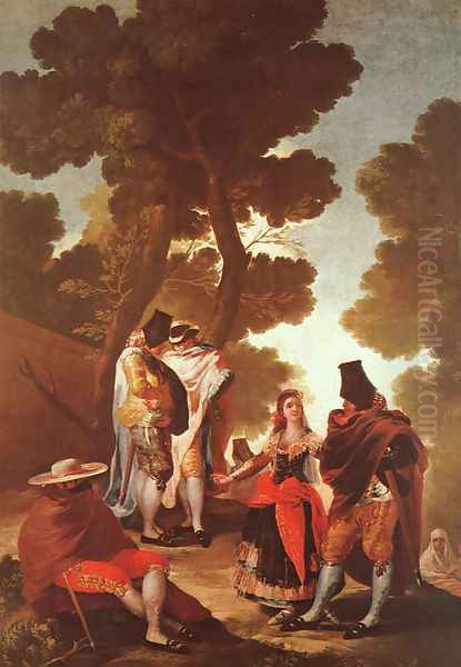 The Maja And The Masked Men Oil Painting by Francisco Goya Fuendetodos
