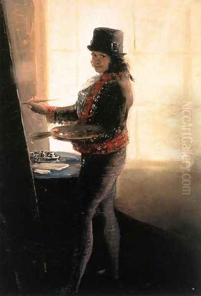 Self Portrait In The Workshop Oil Painting by Francisco Goya Fuendetodos
