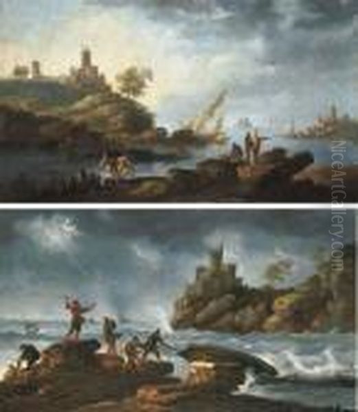 Pareja De Paisajes Costeros Oil Painting by Genaro Perez Villaamil Y Duguet