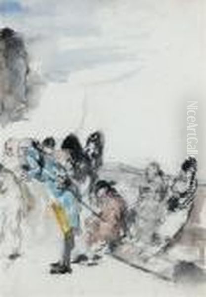 Etude De Personnages
Au Verso, Etude D'homme Assoupi Oil Painting by Jose Villegas y Cordero