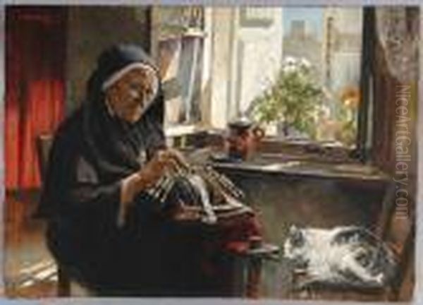 Bei Der Handarbeit Oil Painting by Eugene Villon