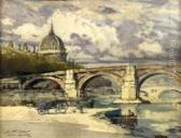 le Pont De La Guillotiere Et L'hotel Dieu Oil Painting by Eugene Villon